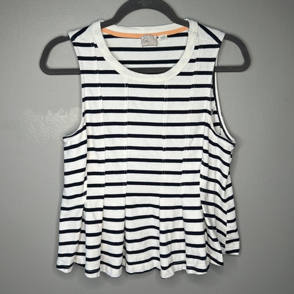 Anthropologie Postcard brand White Navy‎ Striped Peplum Top Blouse Size M